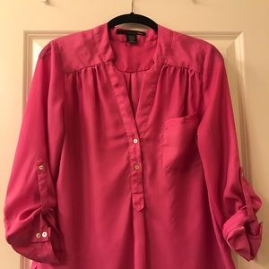 Magenta Silk Quarter Button Blouse